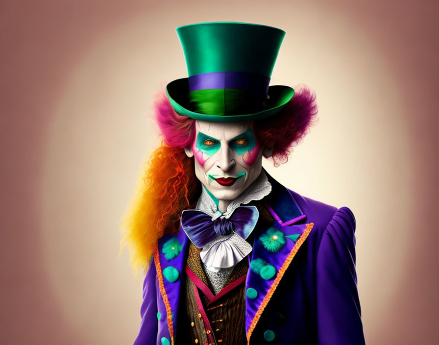 Vibrant Joker Costume with Green Top Hat & Purple Coat