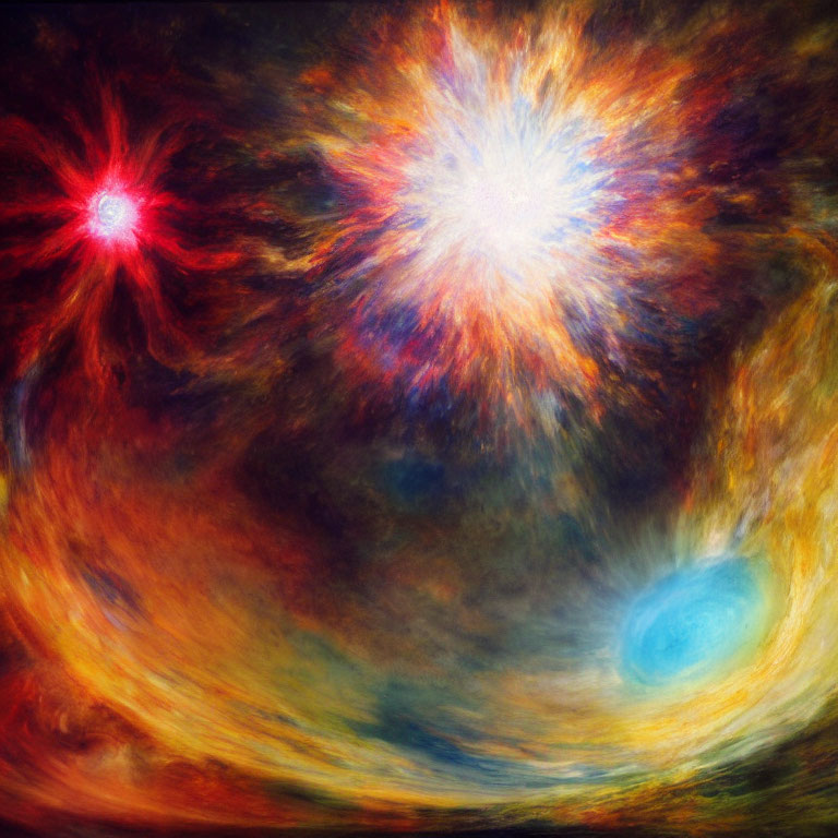 Stunning cosmic artwork featuring starburst, nebula, and celestial body