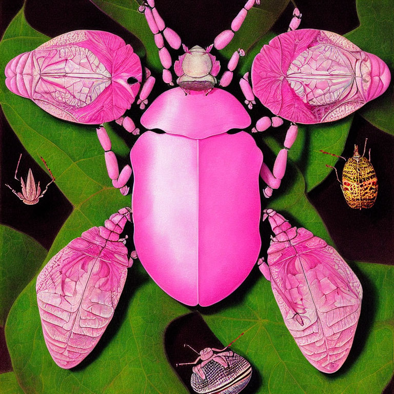 Detailed Pink Beetle Illustration with Intricate Wing Patterns