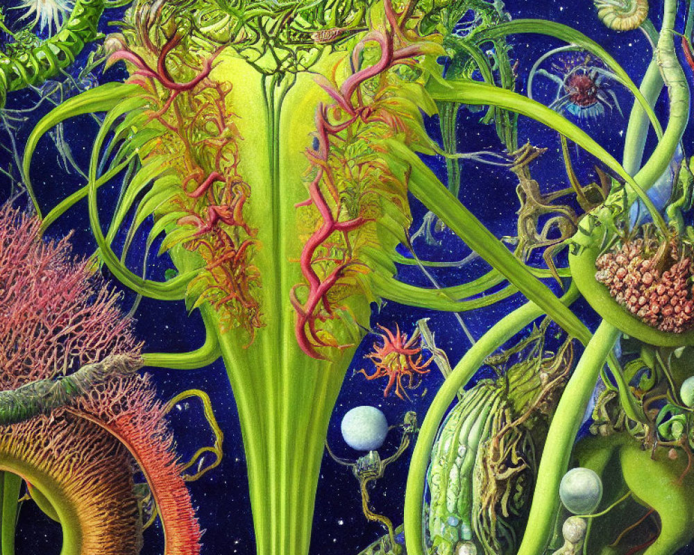 Colorful Psychedelic Alien Botanical and Celestial Illustration