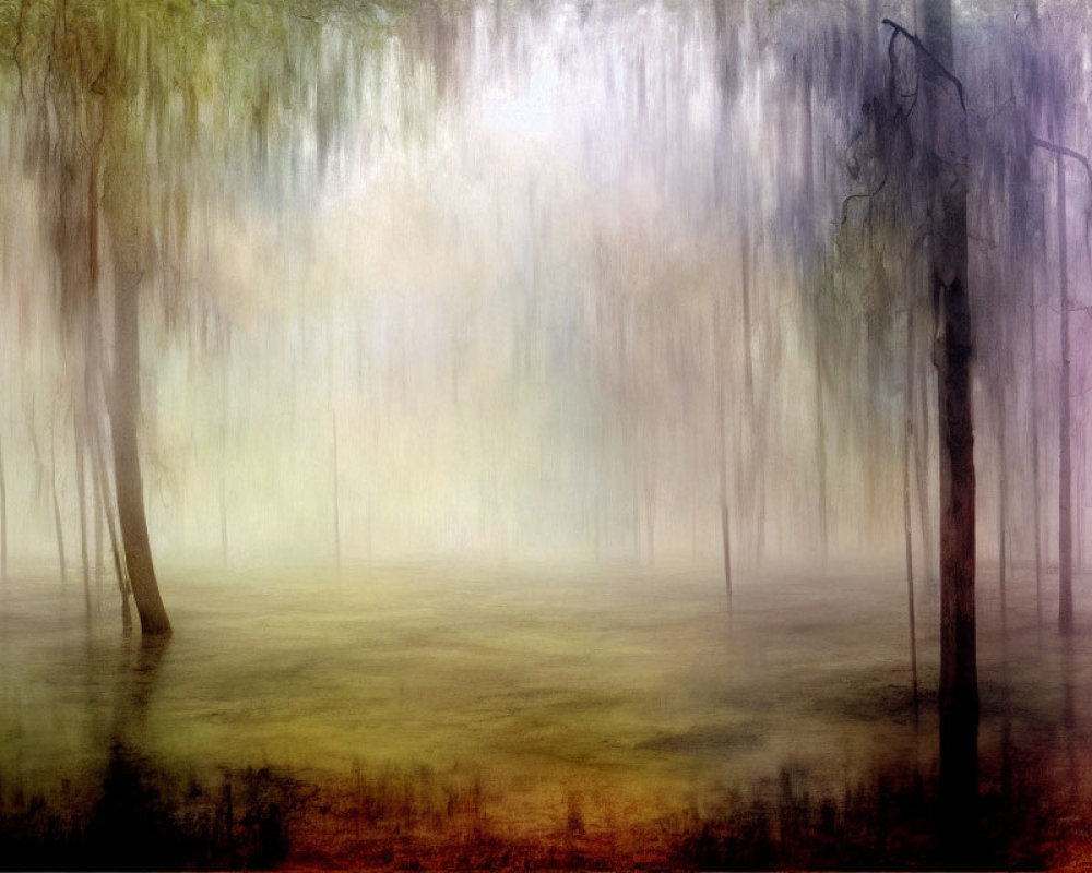 Blurred forest scene with dreamlike atmosphere