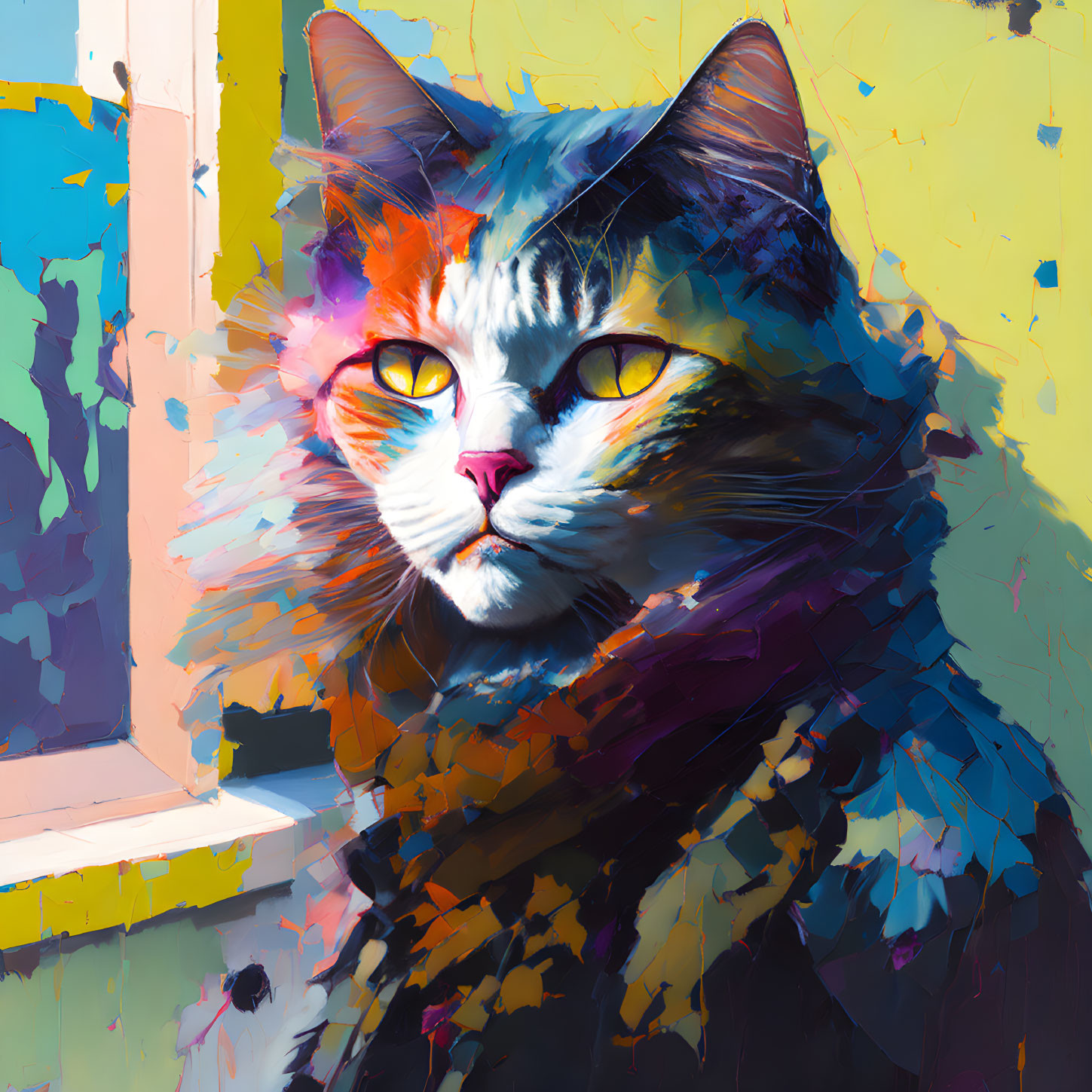 Vibrant Cat Artwork with Striking Yellow Eyes