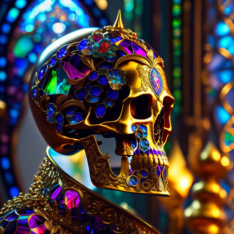 Stained Glass and Gold Skull