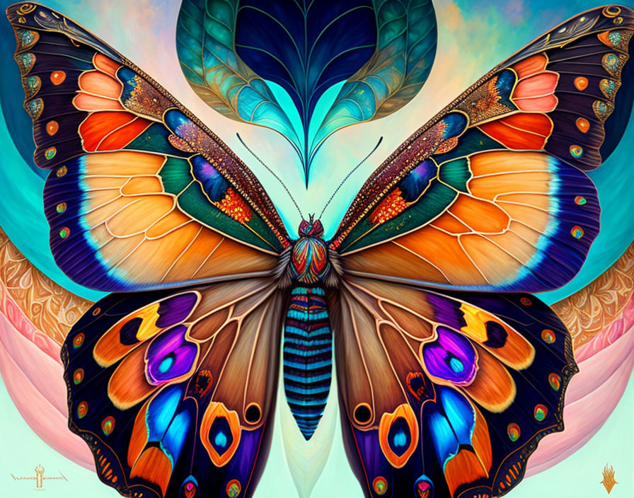 Colorful Butterfly Digital Artwork with Orange, Blue, and Purple Hues