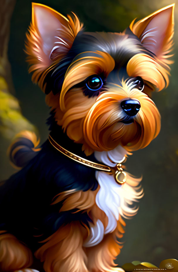 Yorkshire Terrier digital artwork with shiny fur and expressive eyes.