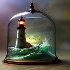 Lighthouse in Glass Dome Amid Turbulent Seas