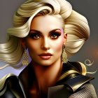 Digital painting of woman with voluminous blonde hair and gold armor.