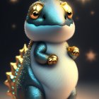 Blue and White Sparkly Dinosaur Creature with Gold Accents