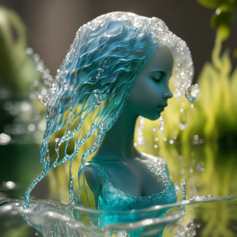 3D rendering of mystical water nymph with flowing hair