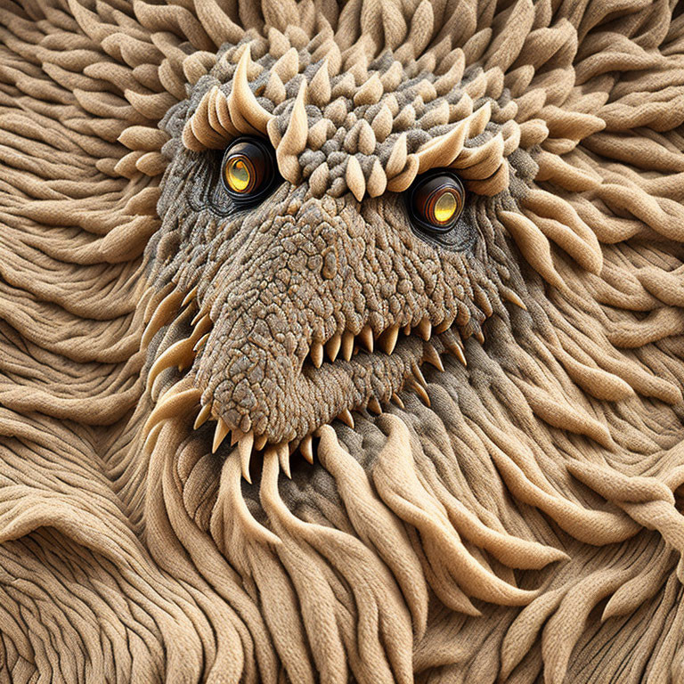 Detailed Digital Art: Reptilian Creature with Textured Skin on Woven Background