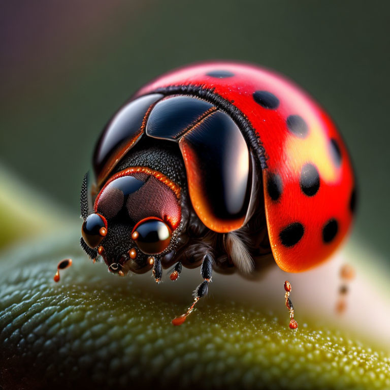 Macro photo of droplet-covered ladybug on green leaf