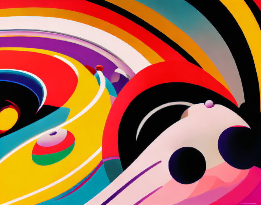 Colorful Abstract Art: Swirling Rainbow Colors and Spheres