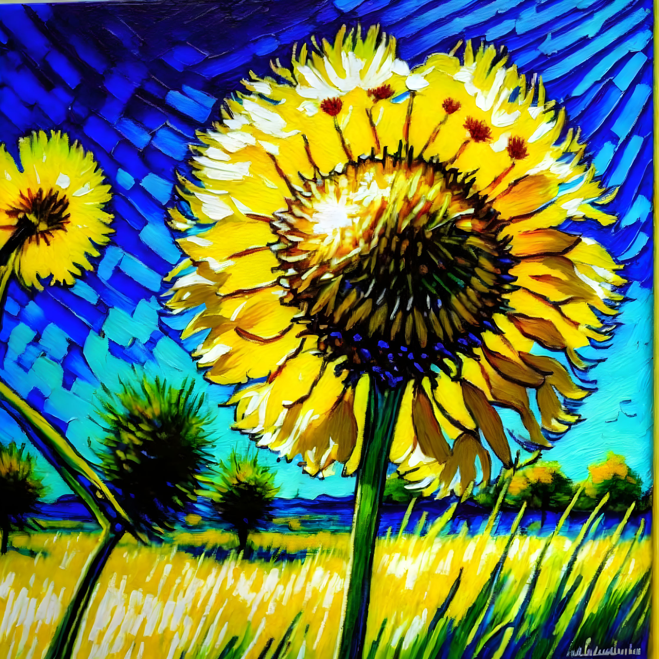 Colorful Sunflower Painting with Bold Brushstrokes