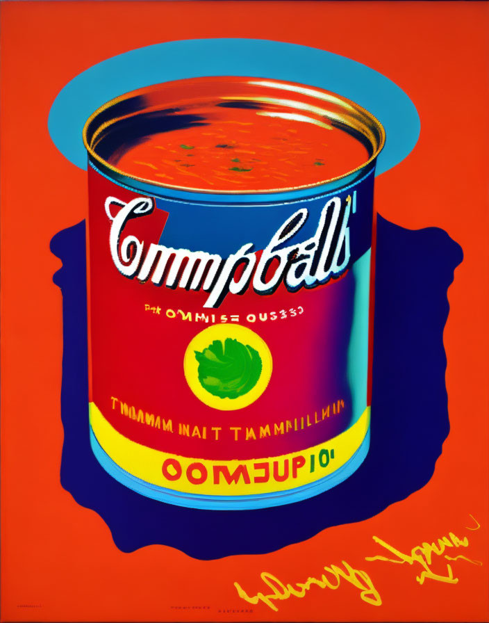 Colorful Pop Art Campbell's Soup Can on Orange Background