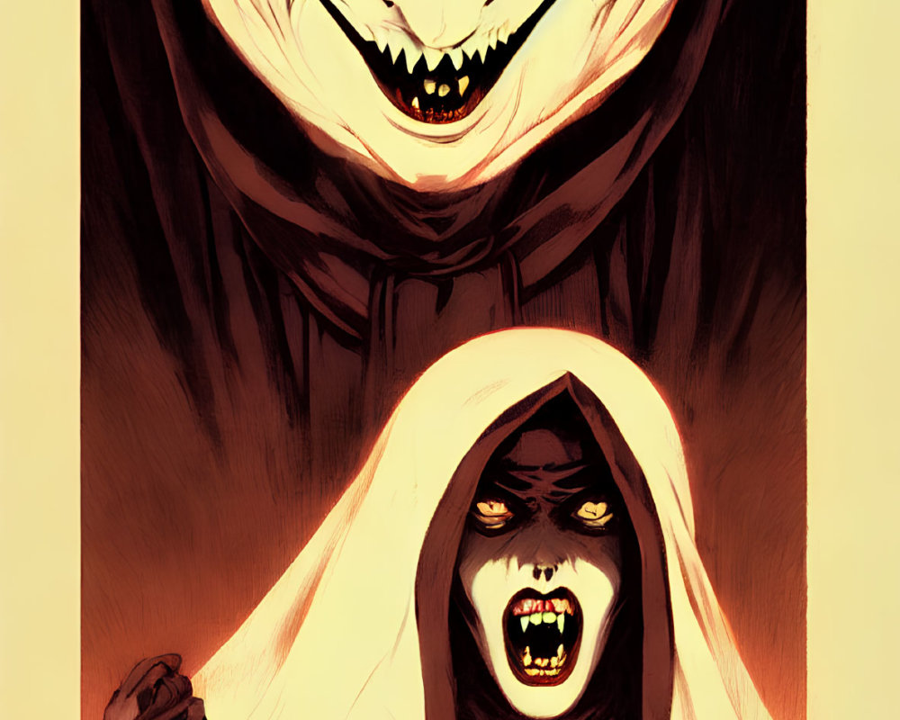 Dark hooded figures with green eyes and fierce expressions.