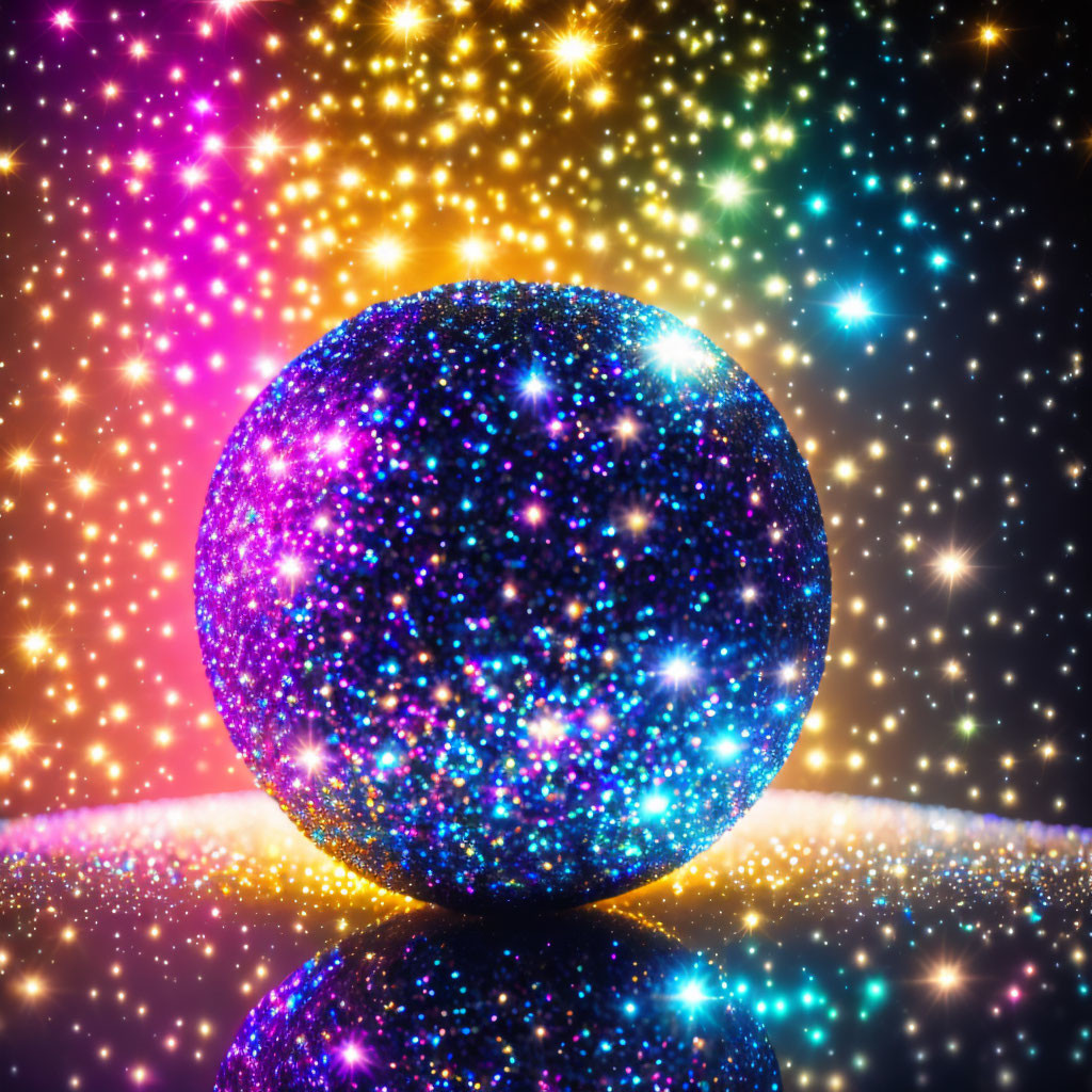 Colorful Glittering Sphere on Bokeh Background