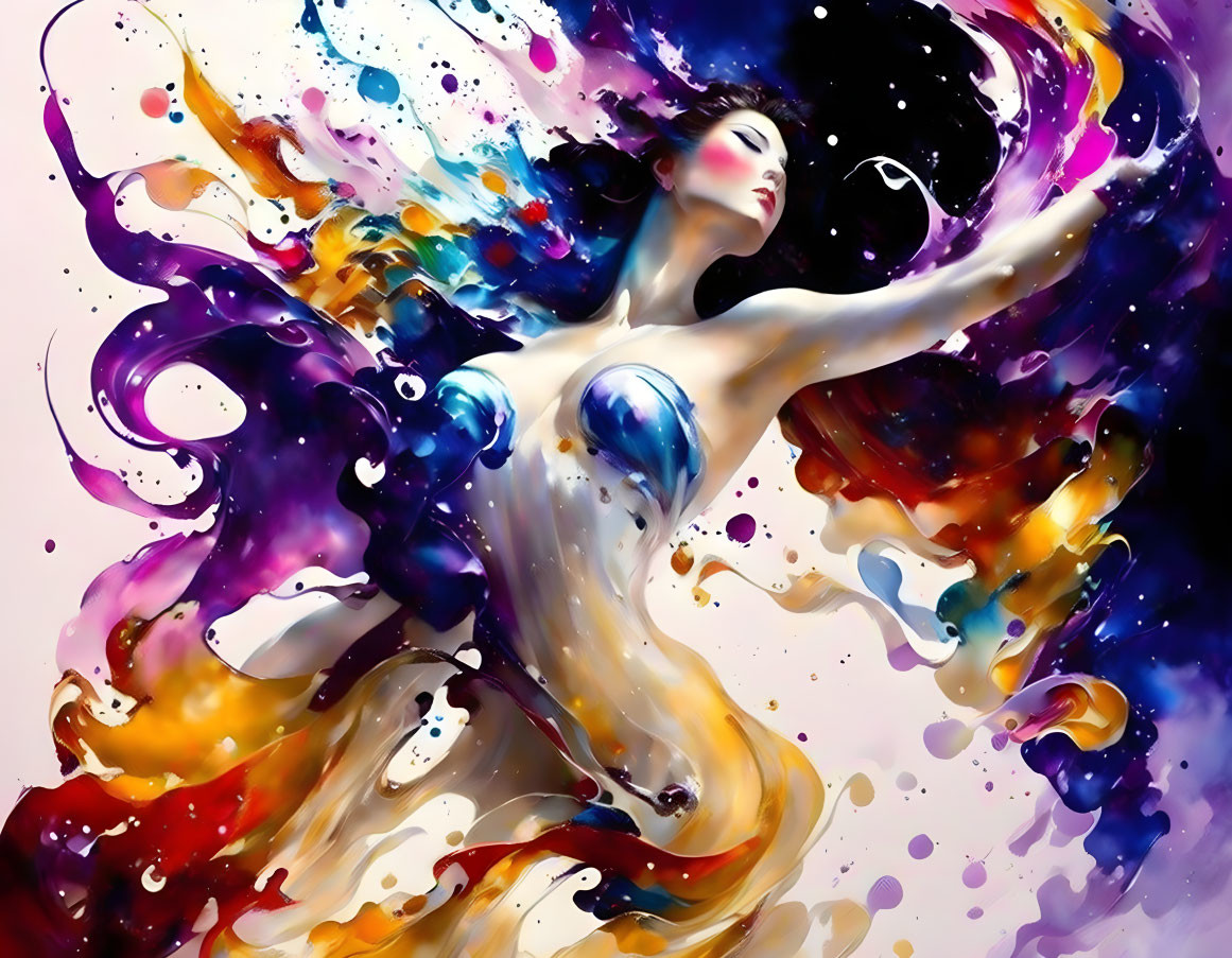 Colorful Abstract Painting of Woman in Dynamic Swirls