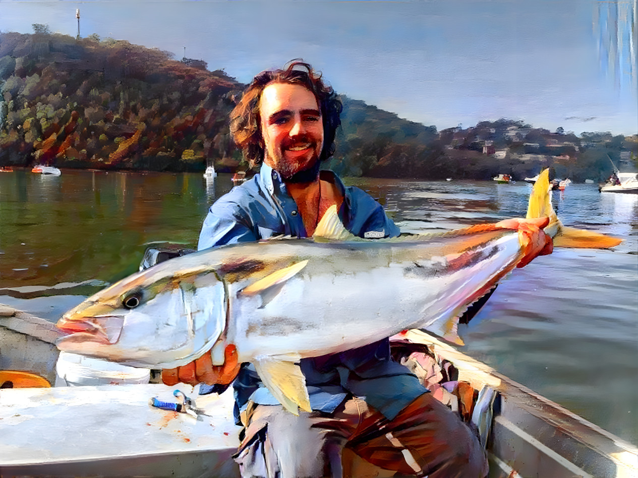 Man with yellowtail kingfish.