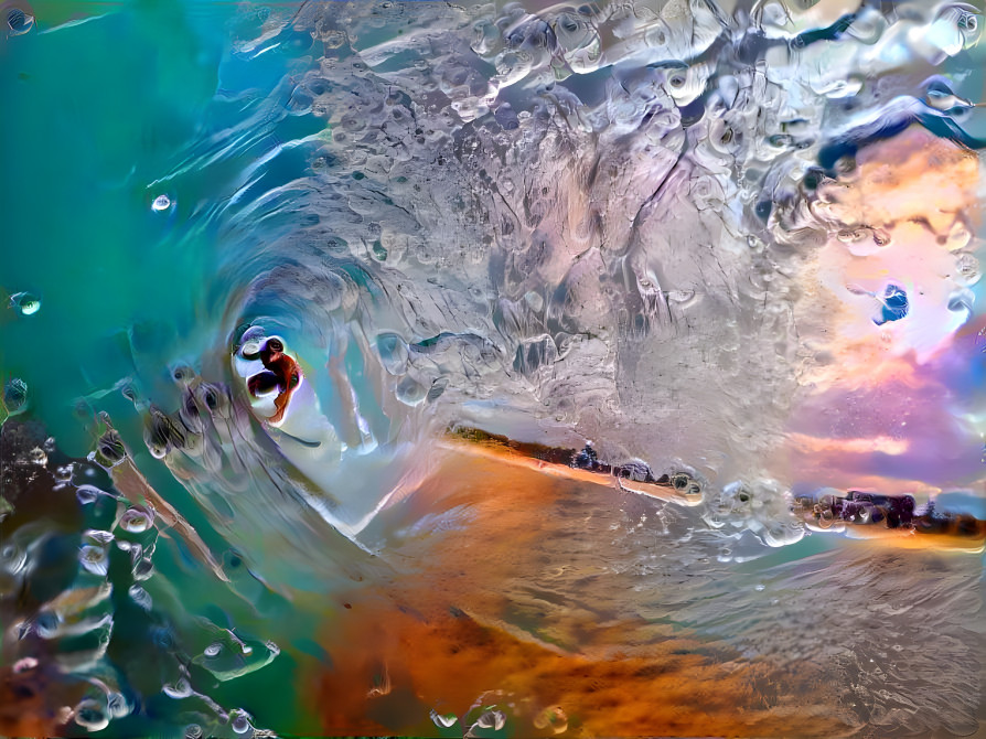 Surfer doing a tunnel.