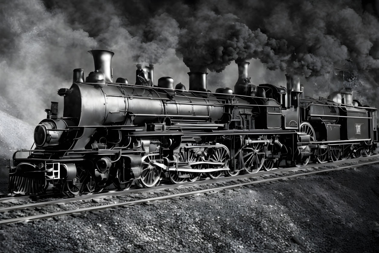 Vintage Steam Locomotives Emitting Smoke on Tracks