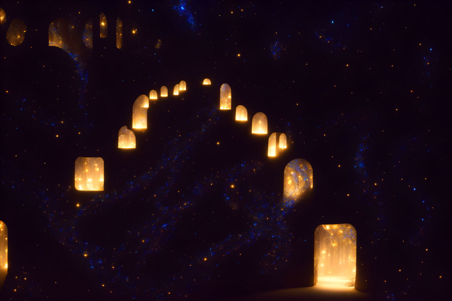 Starry Night Sky with Floating Lanterns Glow