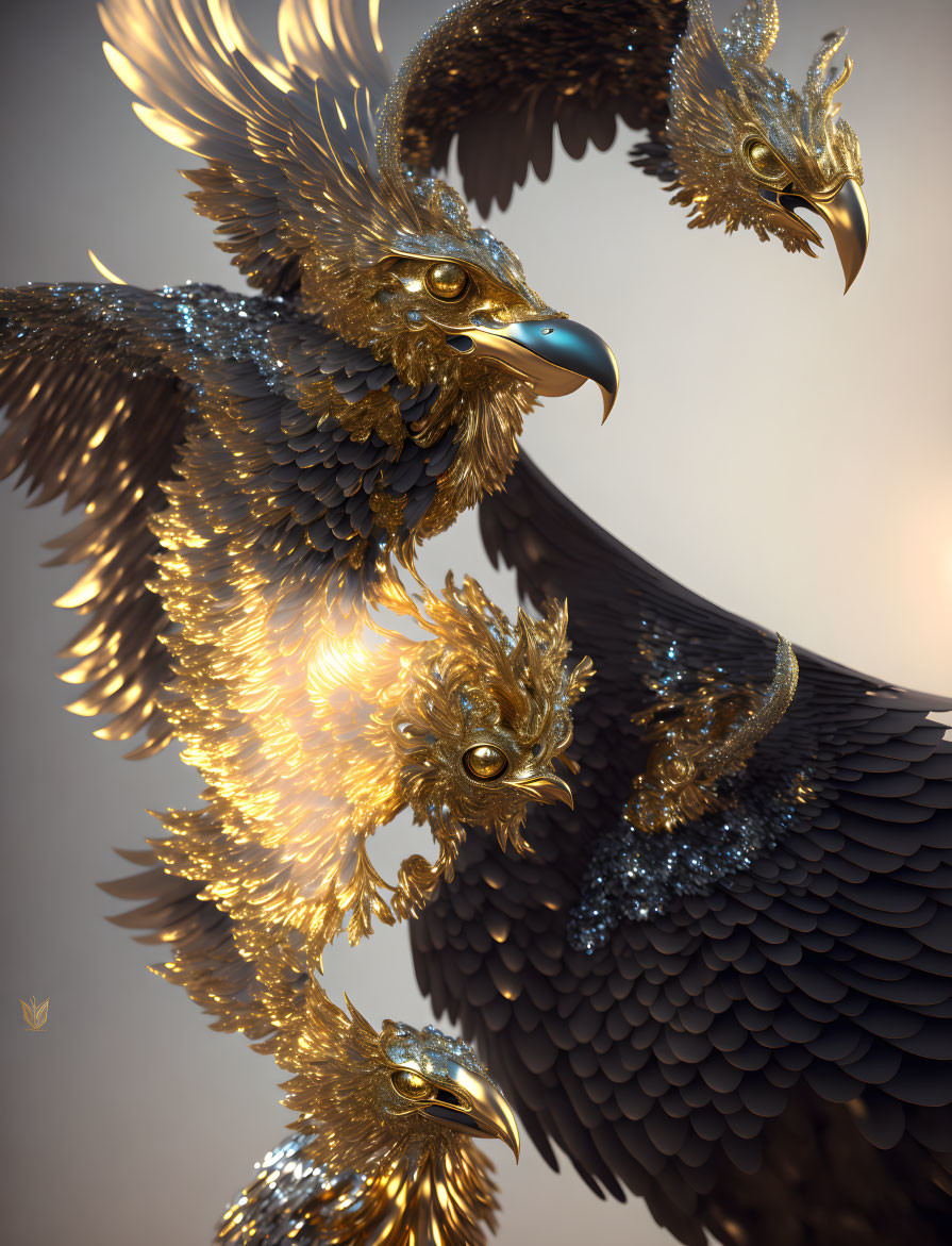 Golden eagle with luminous gold accents: Mythical and regal presence