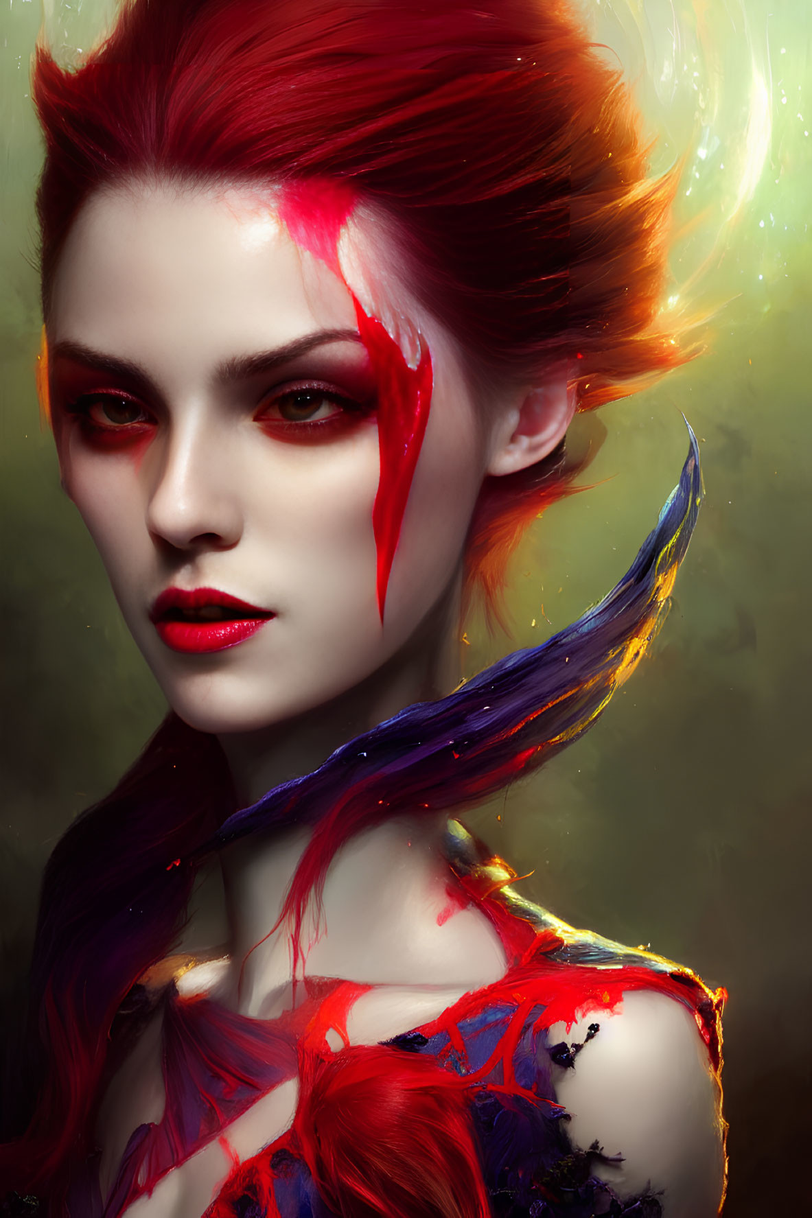Digital Art: Woman with Red Hair, Eyes, and Tear Streak