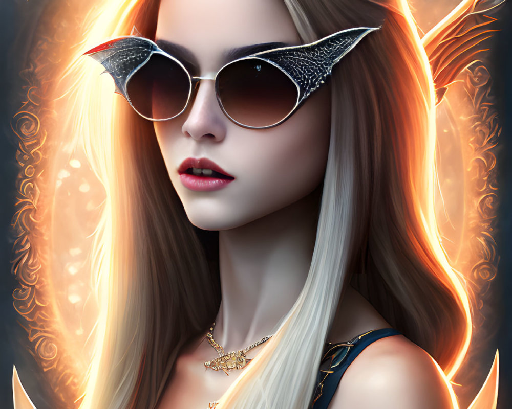 Digital artwork of woman with white hair and dragon-themed sunglasses