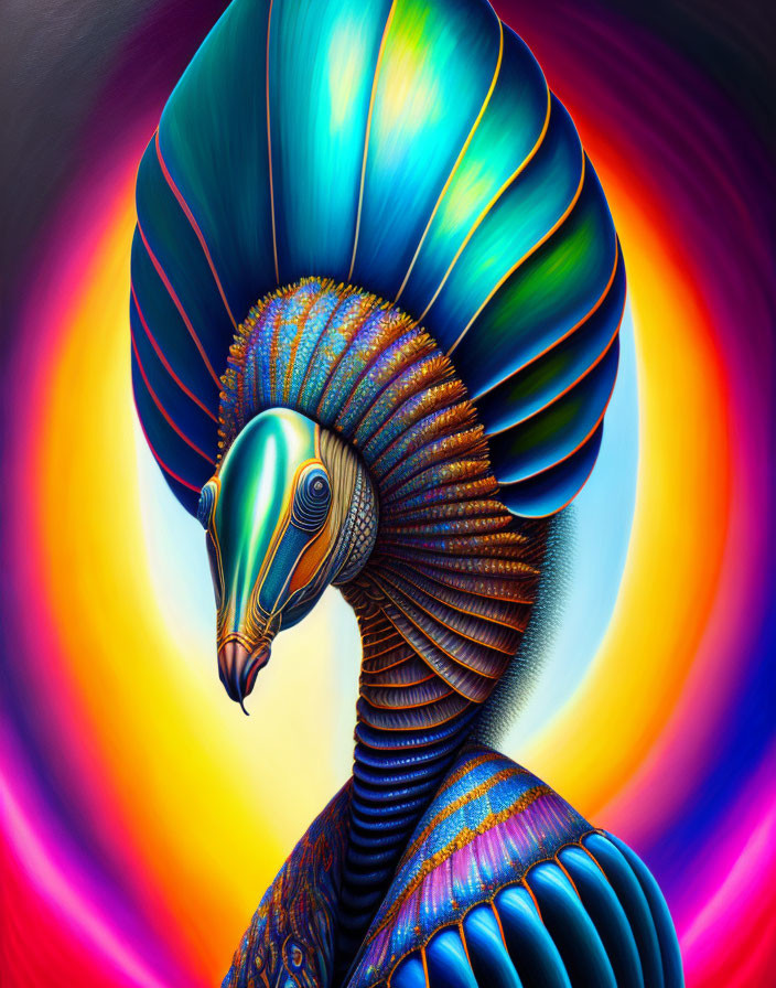 Colorful Bird with Iridescent Feathers in Blue, Purple, and Orange