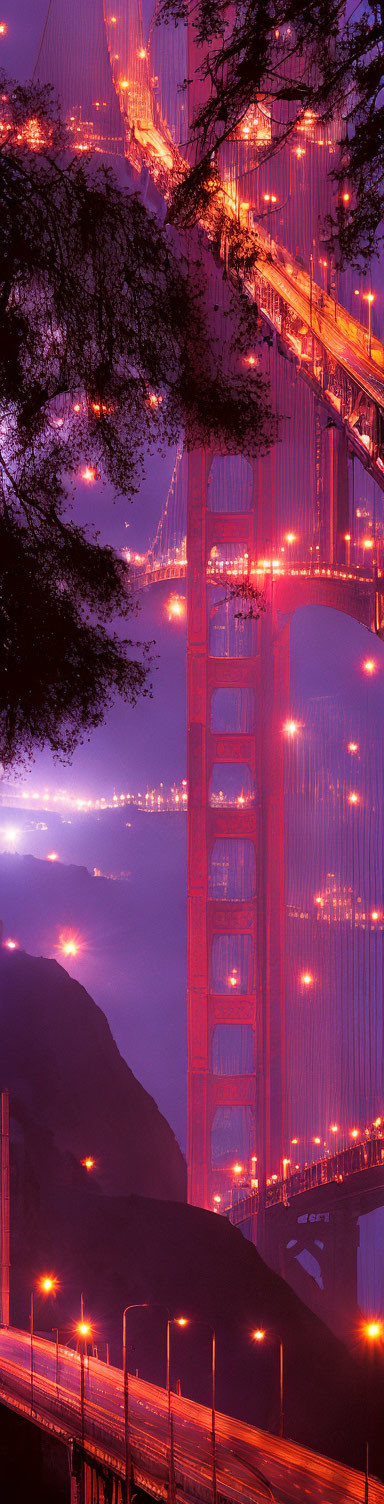 Twilight view of illuminated Golden Gate Bridge