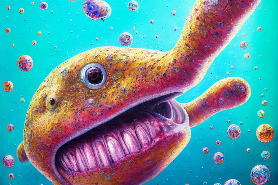 Colorful Fish Artwork: Vibrant Digital Illustration of Big-Eyed Fish in Underwater