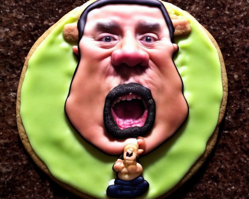 Circular Caricatured Man Cookie with Shouting Expression