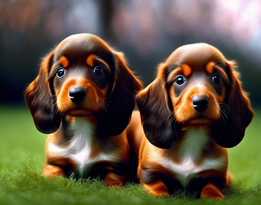 Adorable dachshund puppies with glossy coats and soulful eyes on grass