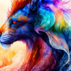 Colorful Digital Illustration: Lion with Transitioning Mane & Swirling Patterns