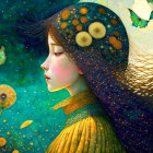 Woman with Dandelion Flowers and Butterflies: Serene Fantasy Scene