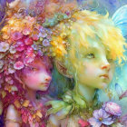 Colorful Fairy Characters with Floral and Butterfly Adornments