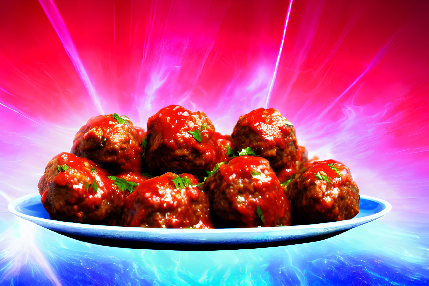 Savory Meatballs in Tomato Sauce with Herb Sprinkles on Plate