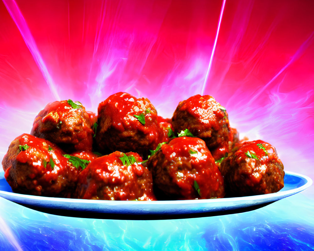 Savory Meatballs in Tomato Sauce with Herb Sprinkles on Plate