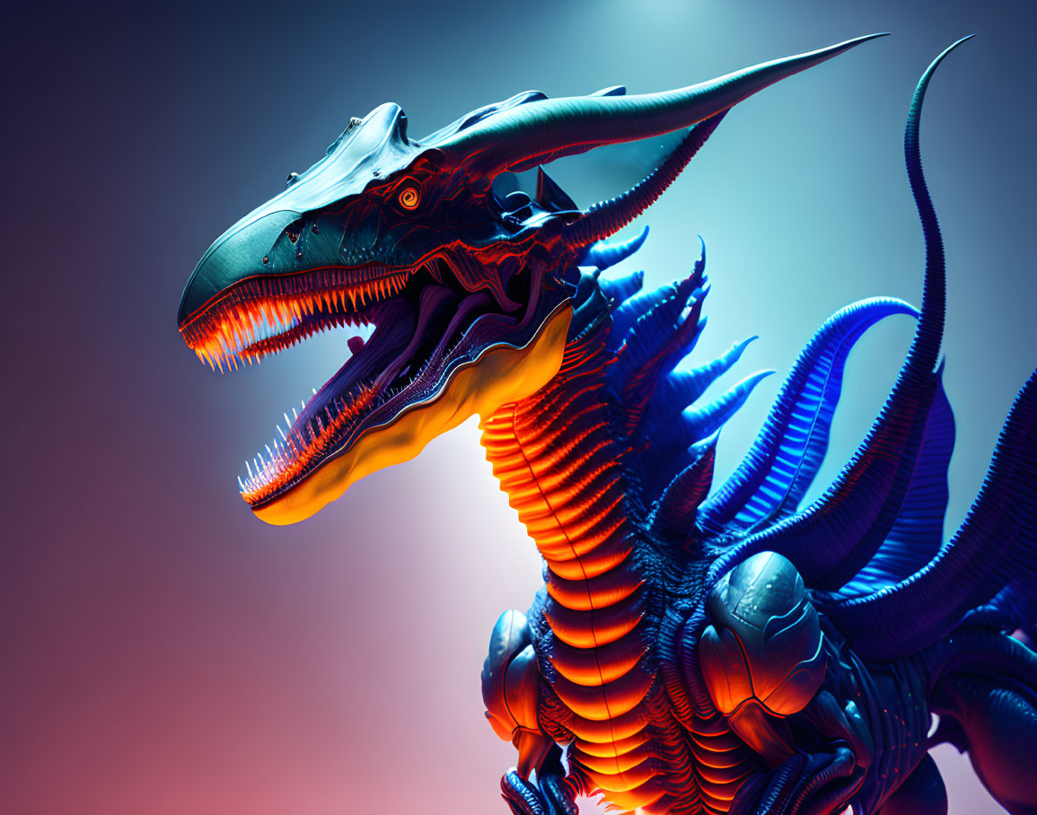 Colorful Dragon Artwork with Elongated Horns and Frills on Gradient Background