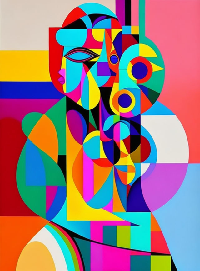 Colorful Abstract Art: Geometric Shapes & Cubist Influence Face