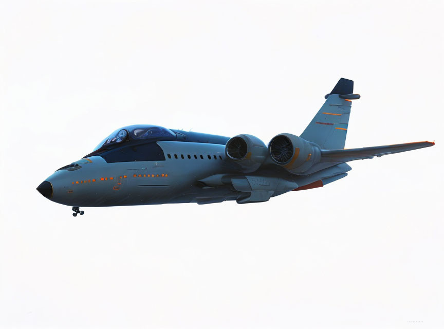 Blue twin-engine jet aircraft with high T-tail and air refueling probe on white background