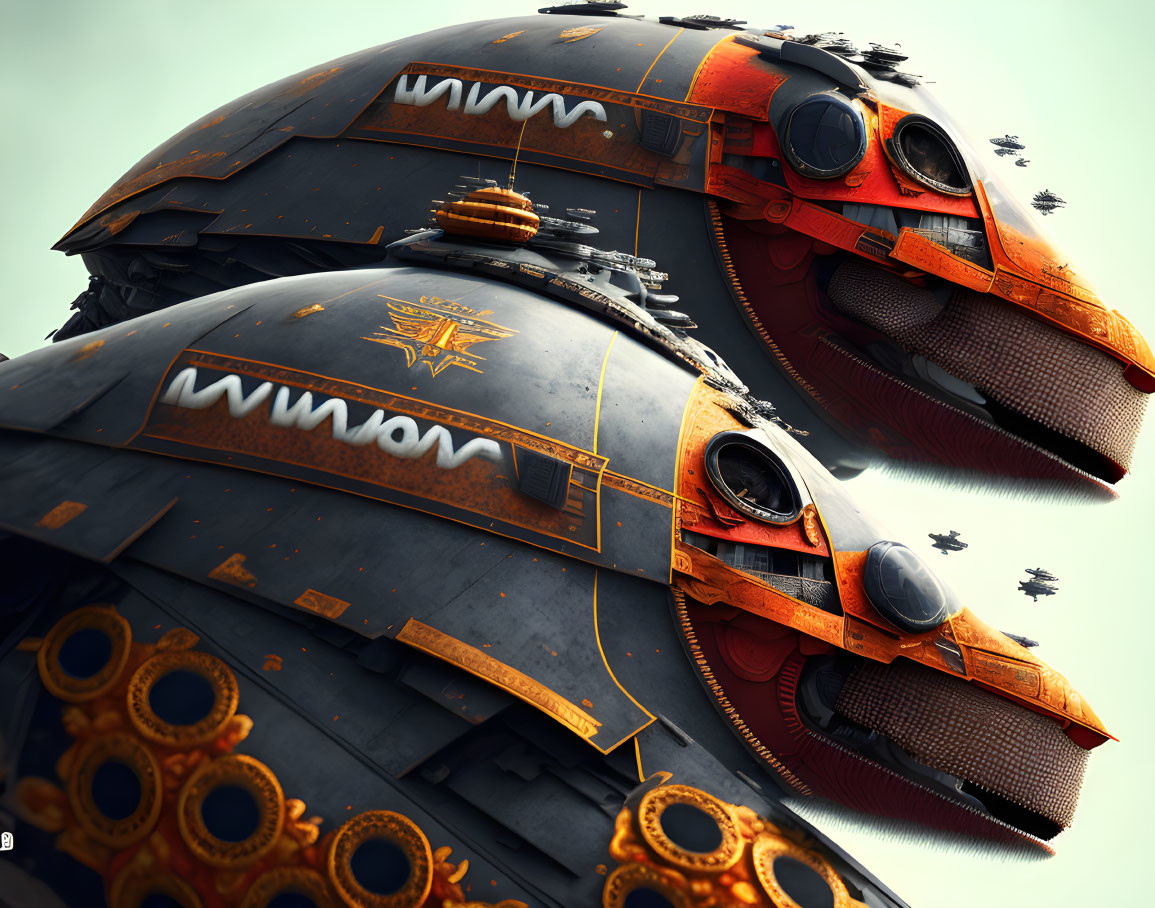 Detailed Close-Up of Futuristic Spherical Structures with Orange Accents