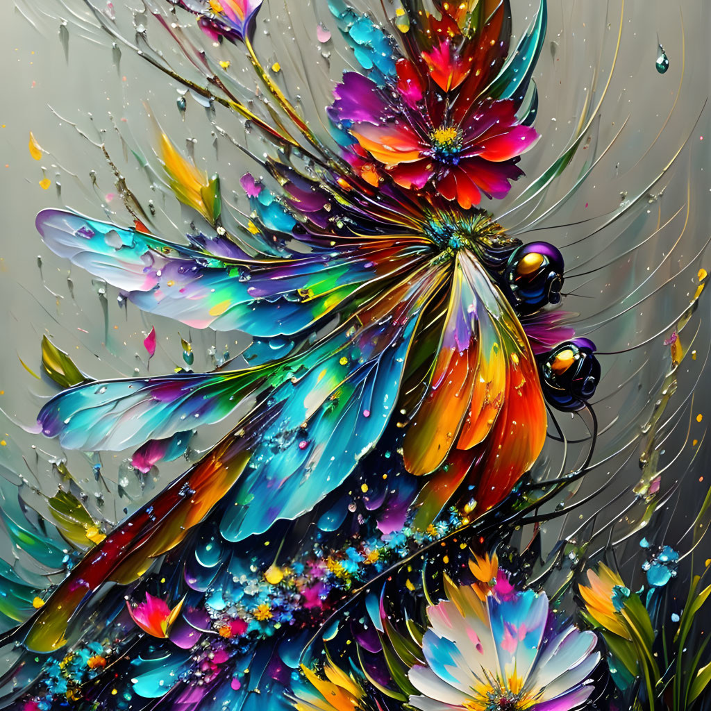 Colorful Butterfly Artwork with Flower Patterns and Motion Effects