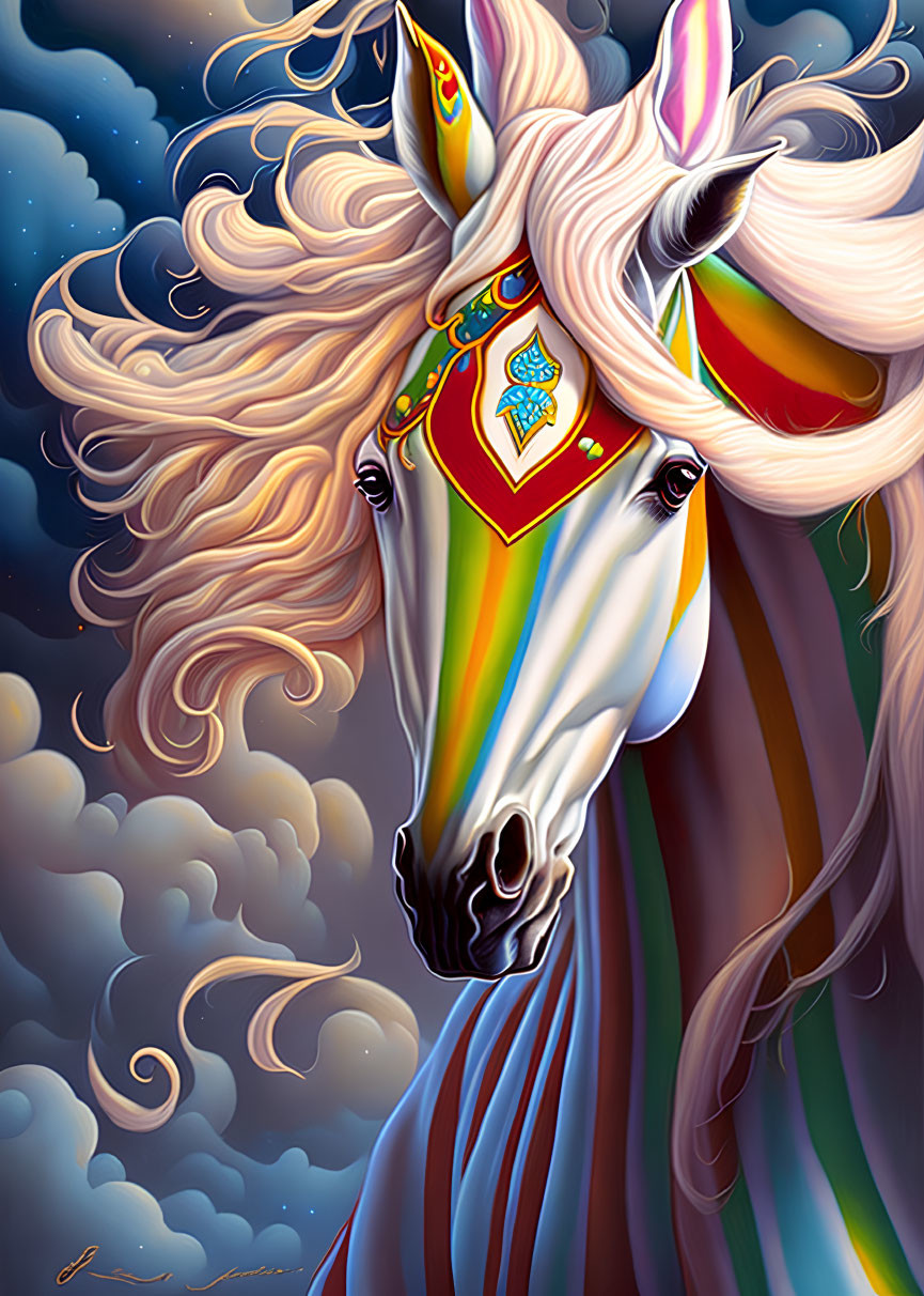 Vibrant Majestic Horse Illustration with Twilight Sky