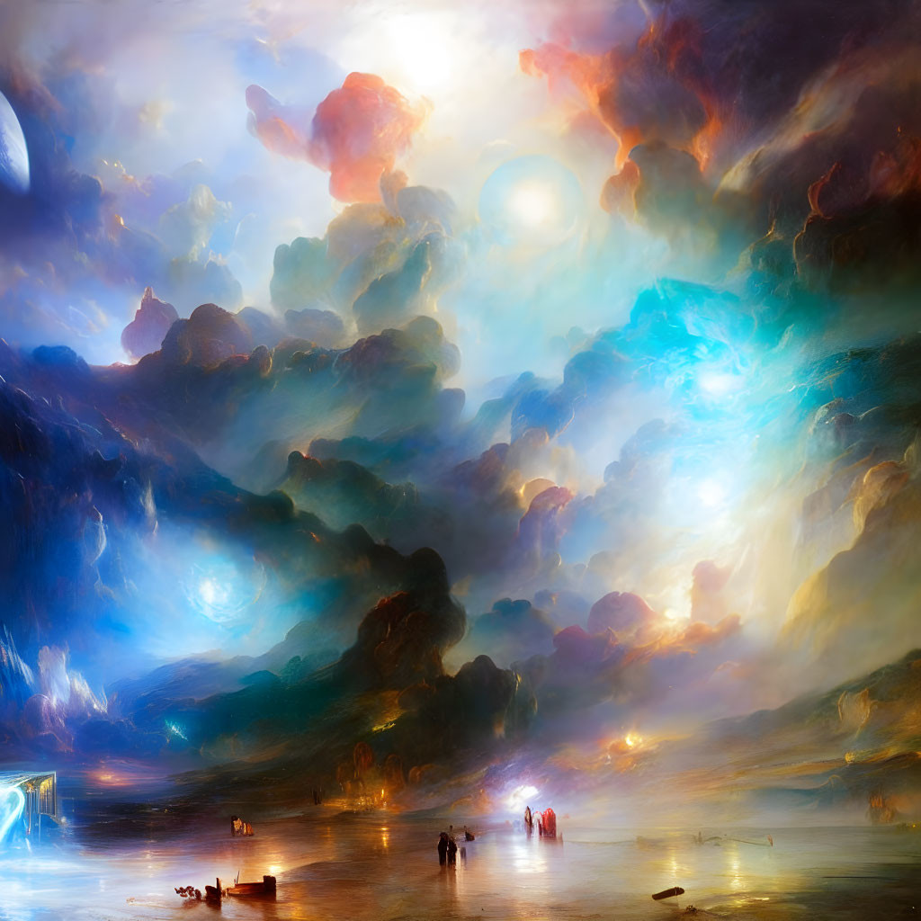 Vibrant surreal artwork of dreamlike skyscape with luminous clouds