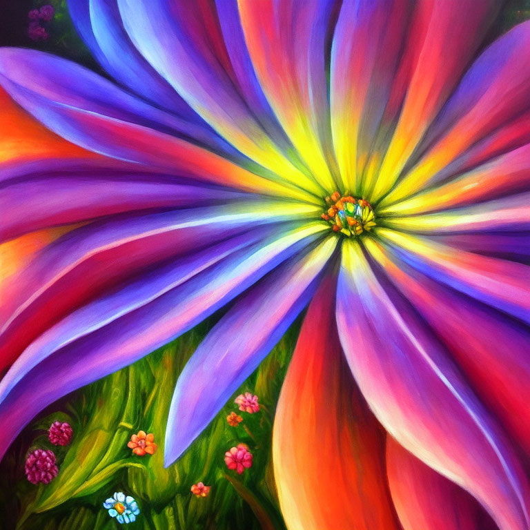 Colorful Stylized Flower Painting on Dark Background