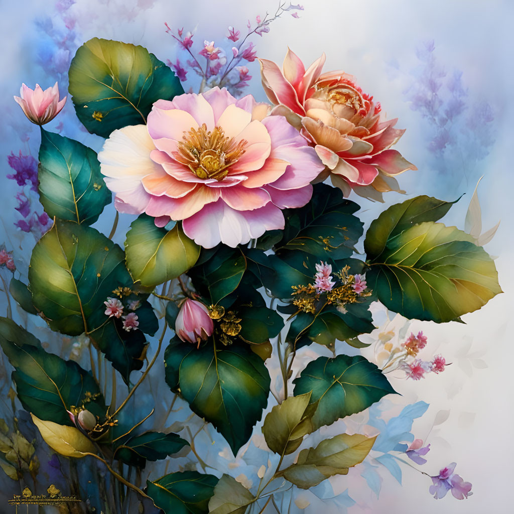 Artistic representation of blooming peonies in vibrant pink and blush hues