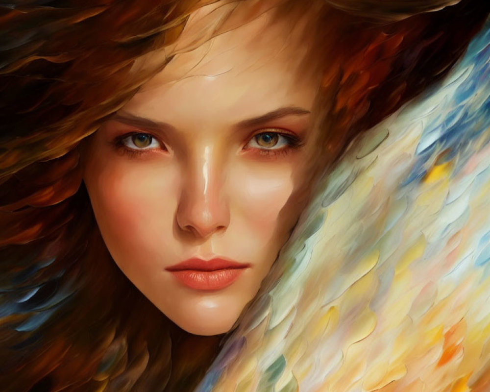 Multicolored hair woman with captivating eyes portrait.