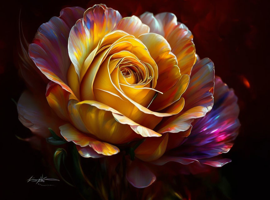 Colorful digital painting of a rose on textured background