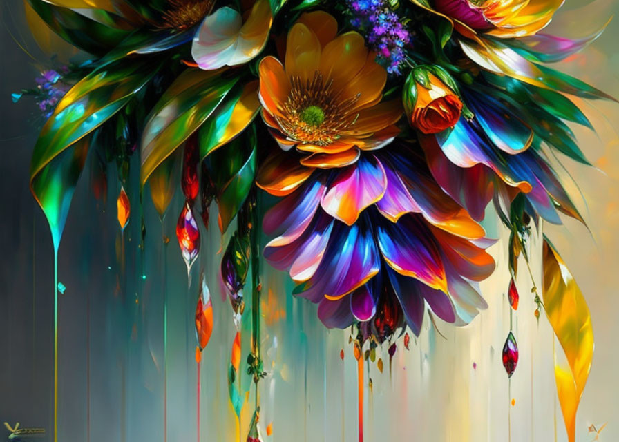 Colorful Digital Painting of Melting Flowers